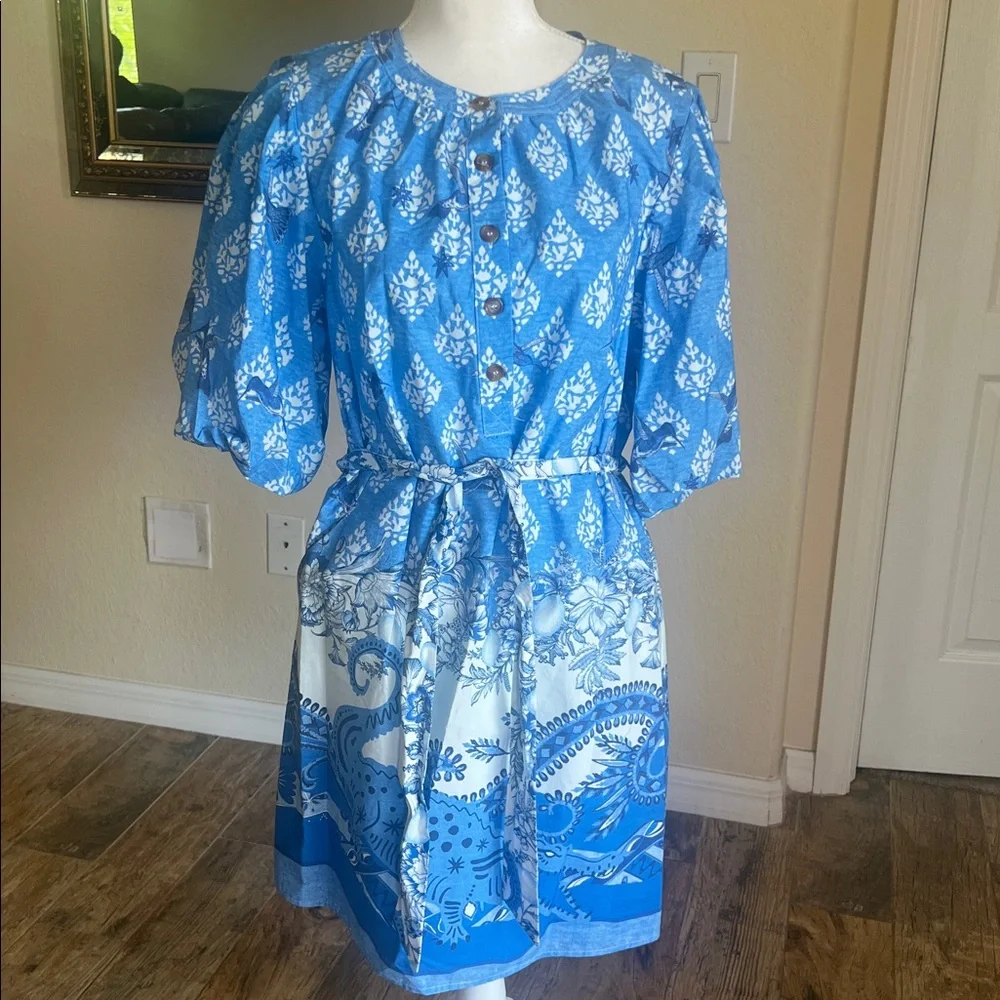 A Loves A Blue Printed Button-Front Dress - Picture 6 of 16